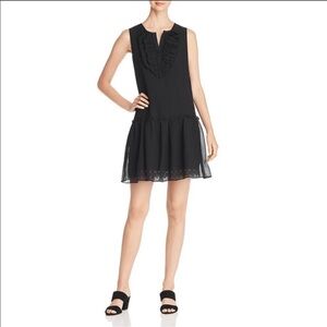 Le Gali Kaya Chiffon Drop Waist Silk Blend Ruffle Neck Dress In Black Size L NWT